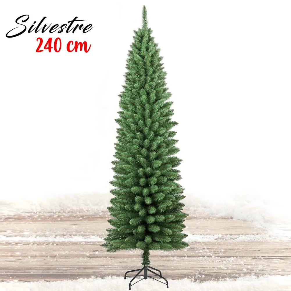 Albero Di Natale 240cm Silvestre Slim 505 Rami Super Folto Verde Base a Croce