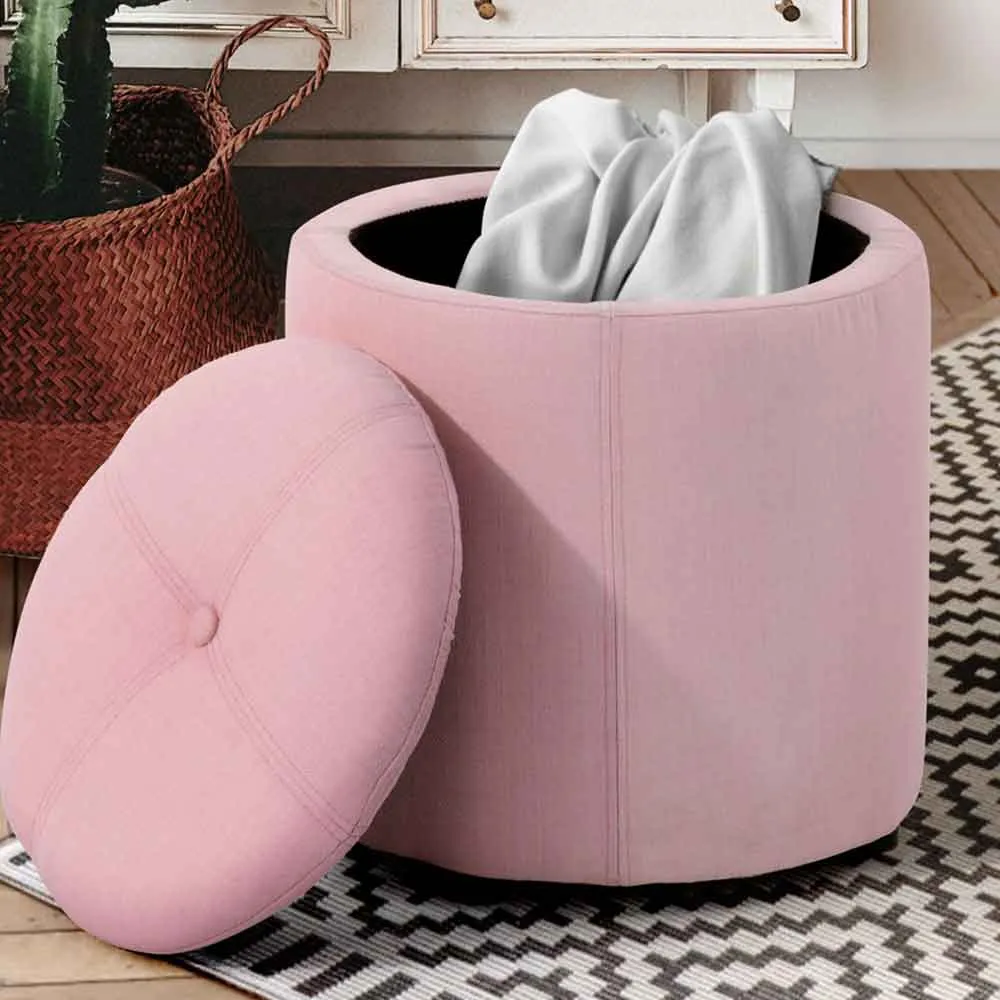 Pouf Contenitore Sgabello Cassapanca Poggiapiedi Tessuto Rosa 40x36cm Moderno