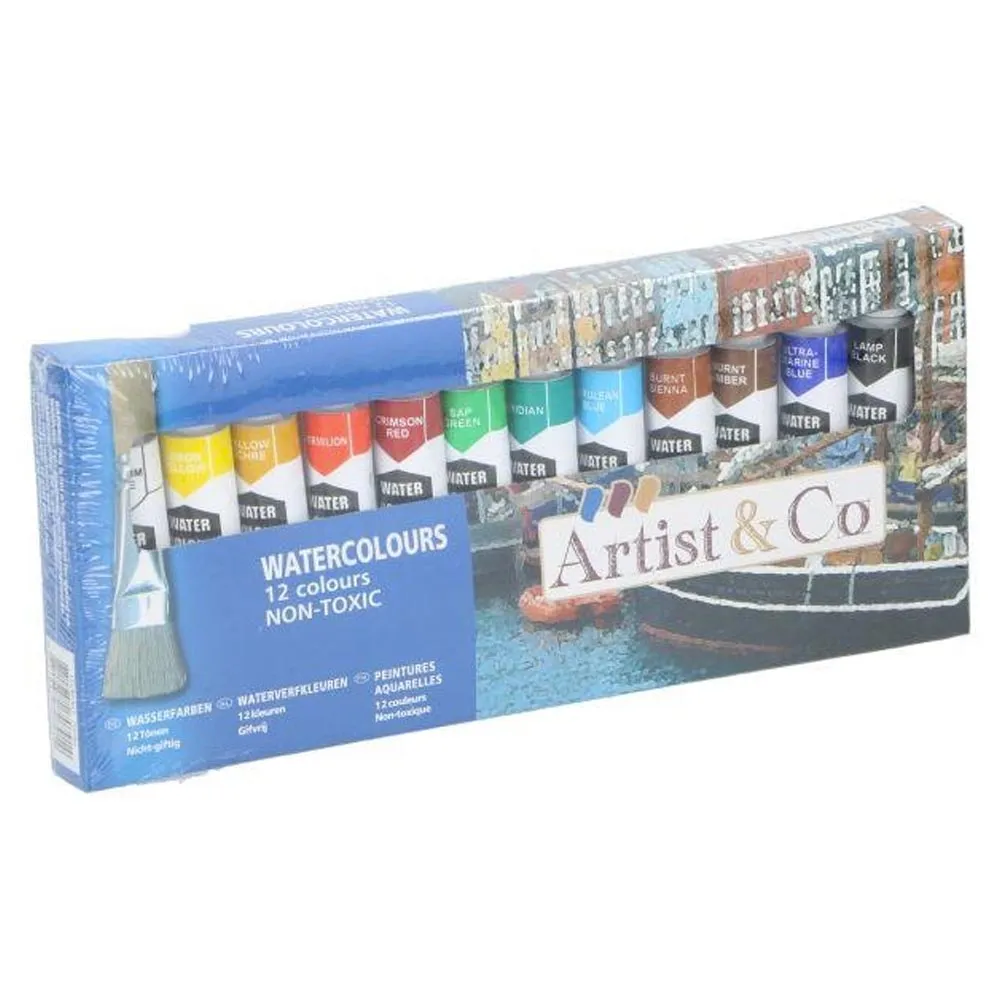 Set 12 Colori Acquerello Assortiti Tubetti da 12ml per Pittura Scuola Hobby