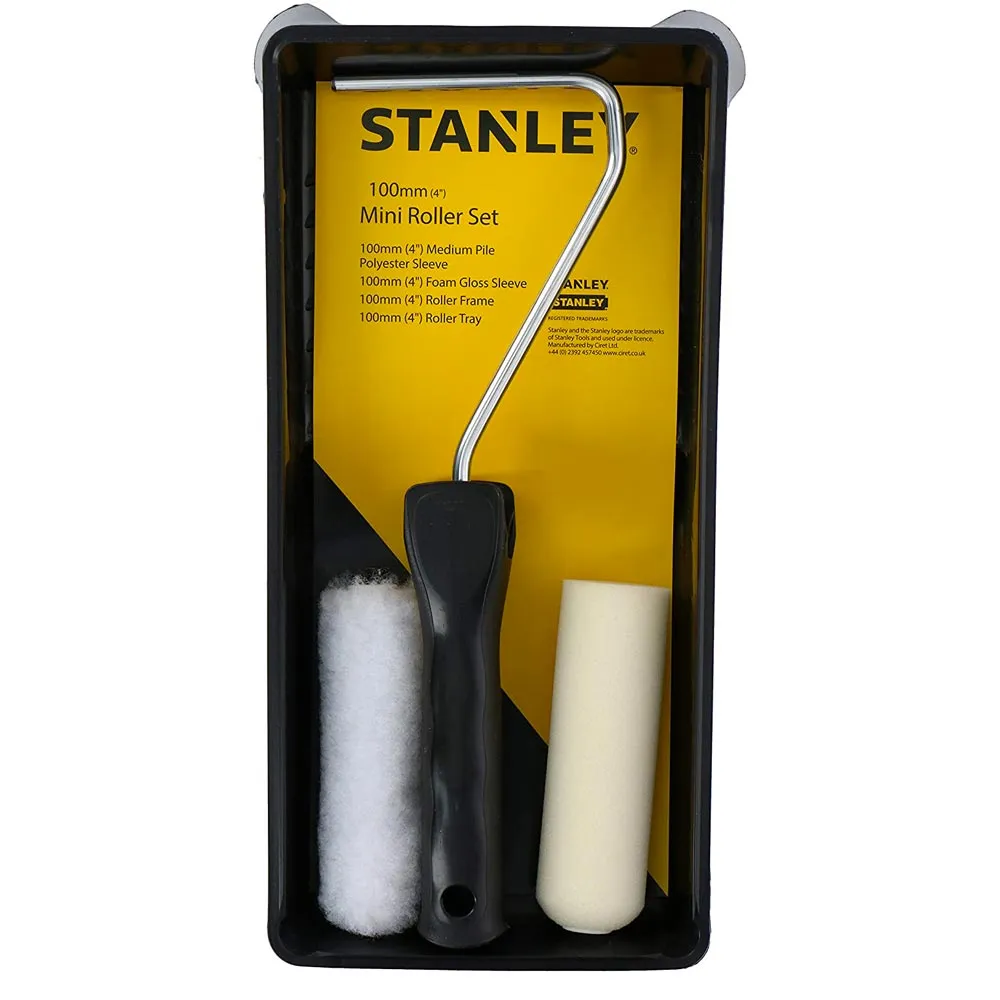 Set Pittore Stanley con 2 Rulli 10cm e Vaschetta Pittura Verniciare Pareti Casa