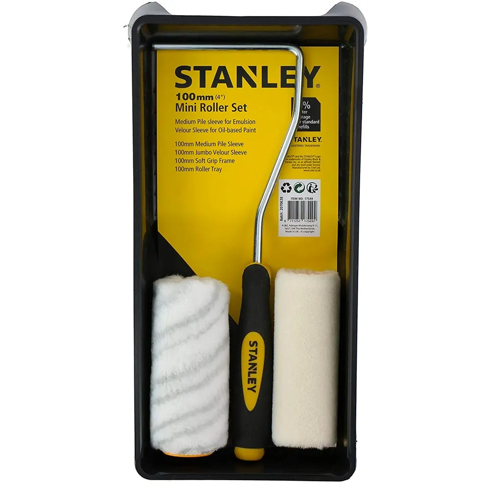 Set Pittore Stanley con 2 Rulli 10cm e Vaschetta Pittura Verniciare Pareti Casa