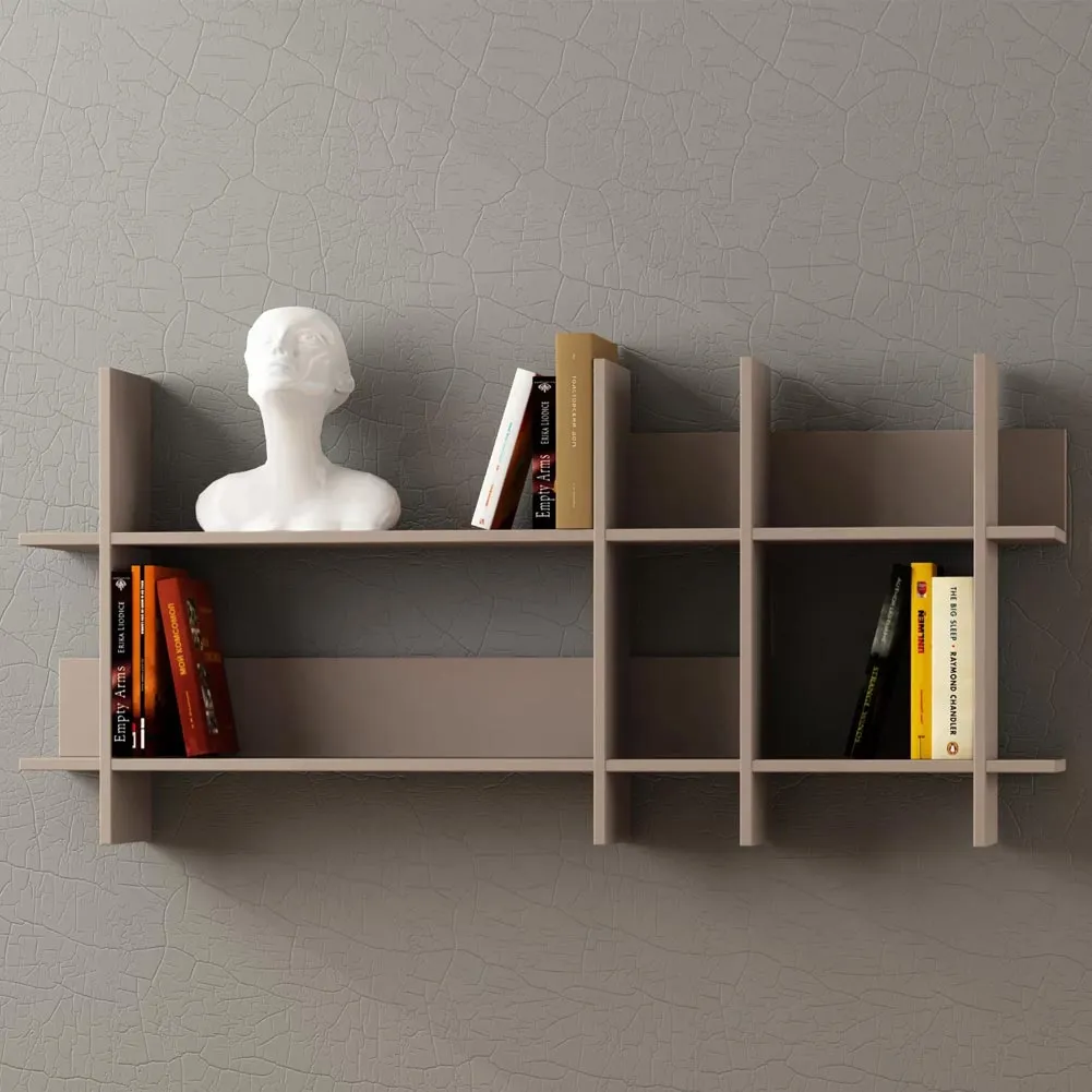 Libreria Scaffale Parete 2 Mensole Ripiani Design Moderno Legno tortora 150x70