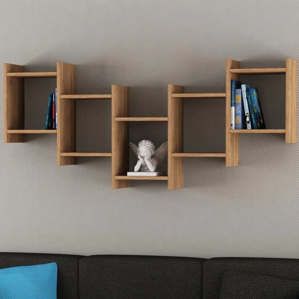 Libreria Scaffale Parete 10 Mensole Ripiani Design Moderno Legno Quercia 151x64