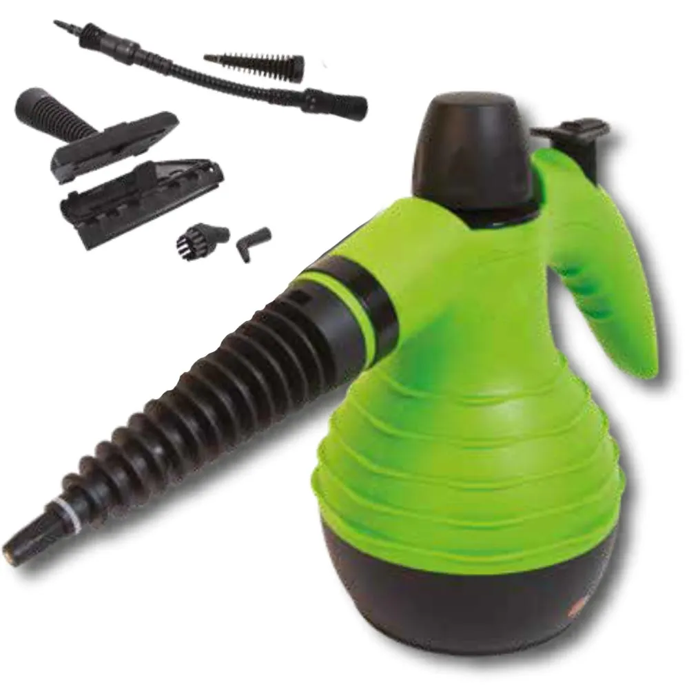 Pulitore a Vapore Portatile 1050W 350ml 3 bar con Accessori Pulizia Verde