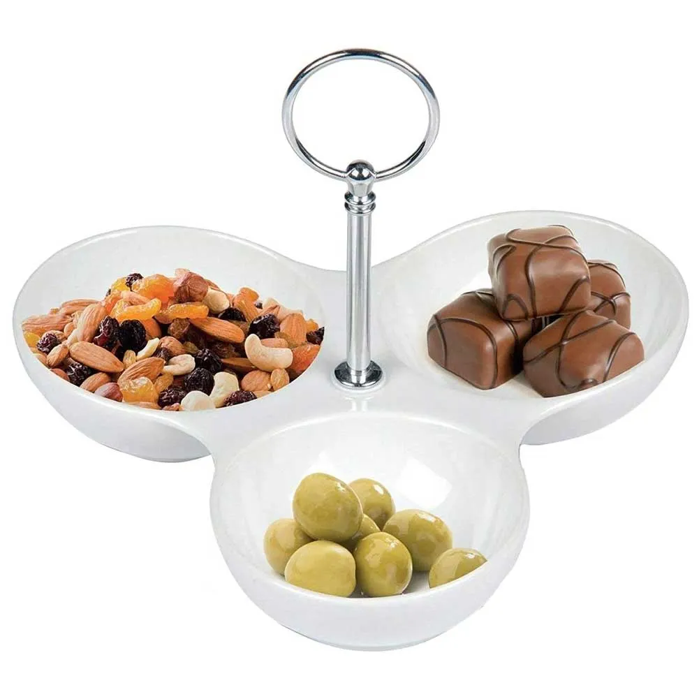 Set Aperitivo Vassoio 3 Ciotole in Ceramica Centrotavola Porta Stuzzichini Snack