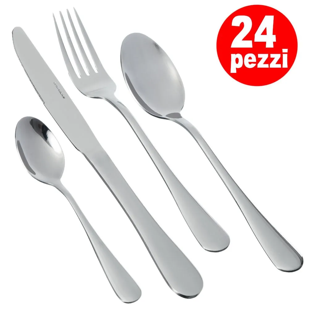 Set Servizio 24 Posate da Tavola In Acciaio con Forchette Cucchiaio Coltello