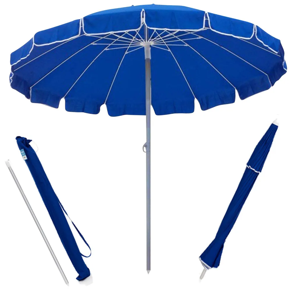 Ombrellone Mare Spiaggia Giardino 220cm Alluminio 16 Stecche con Custodia Blu