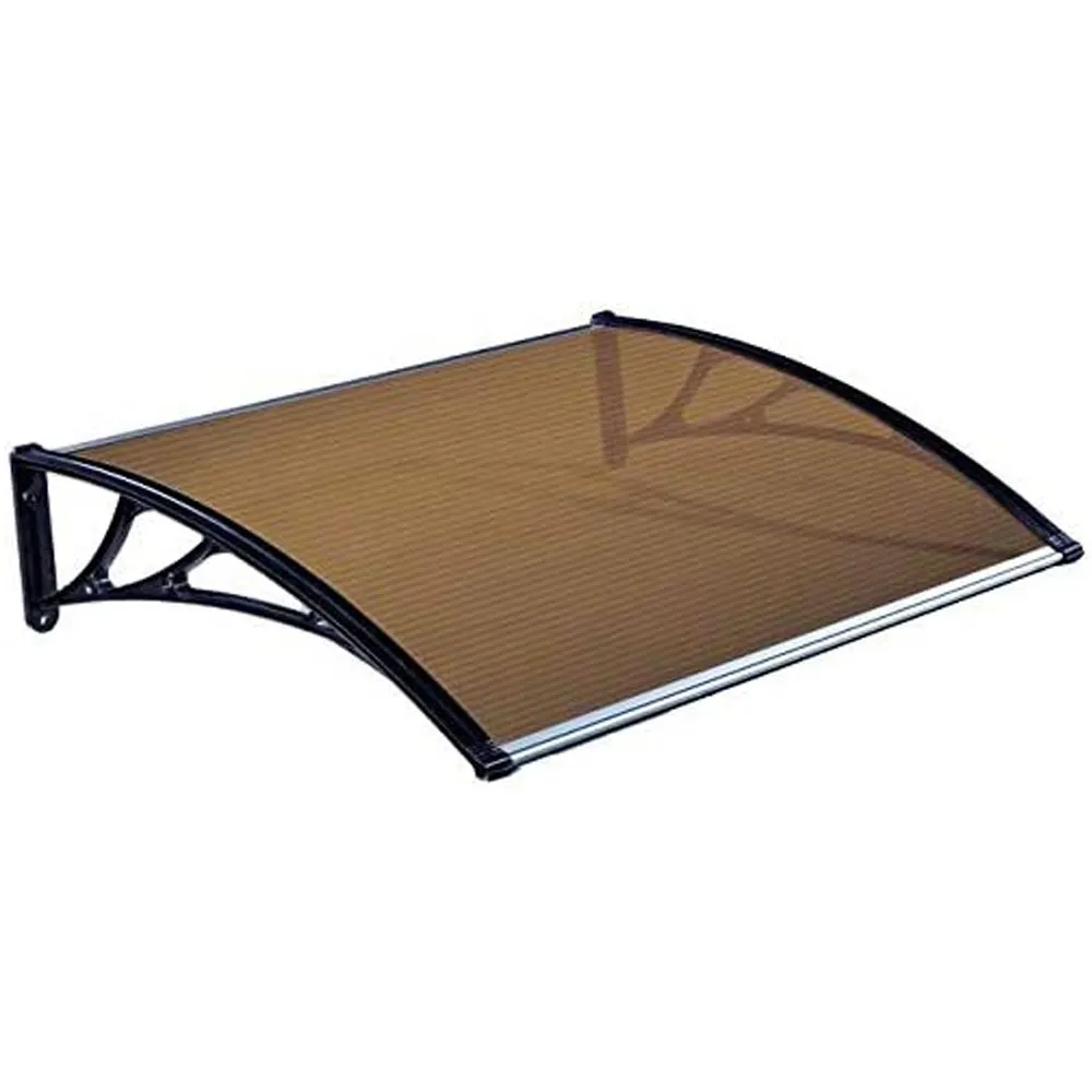 Pensilina In Policarbonato e ABS 80x120cm Tettoia Porte e Finestre Nero Bronzo