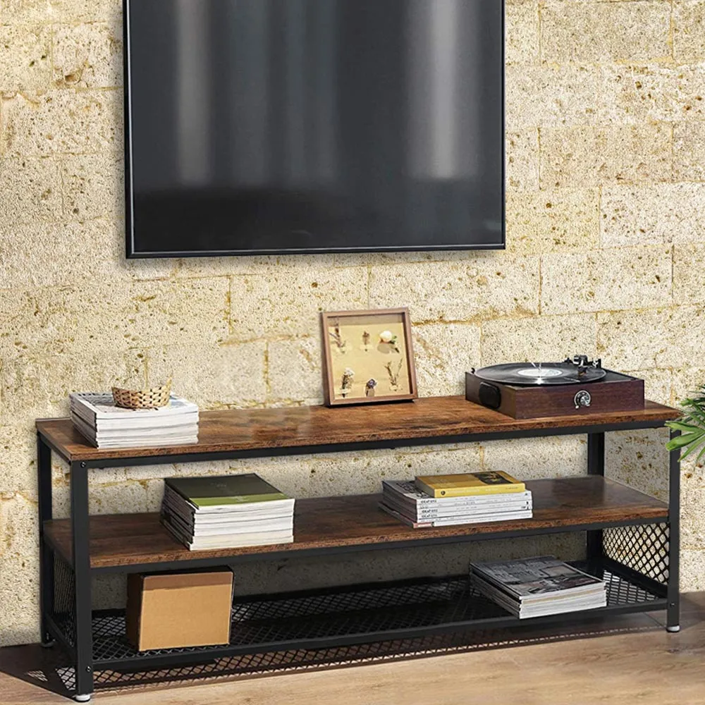 Mobile TV Televisore Legno Libreria 3 Ripiani Design Moderno Industriale 140cm