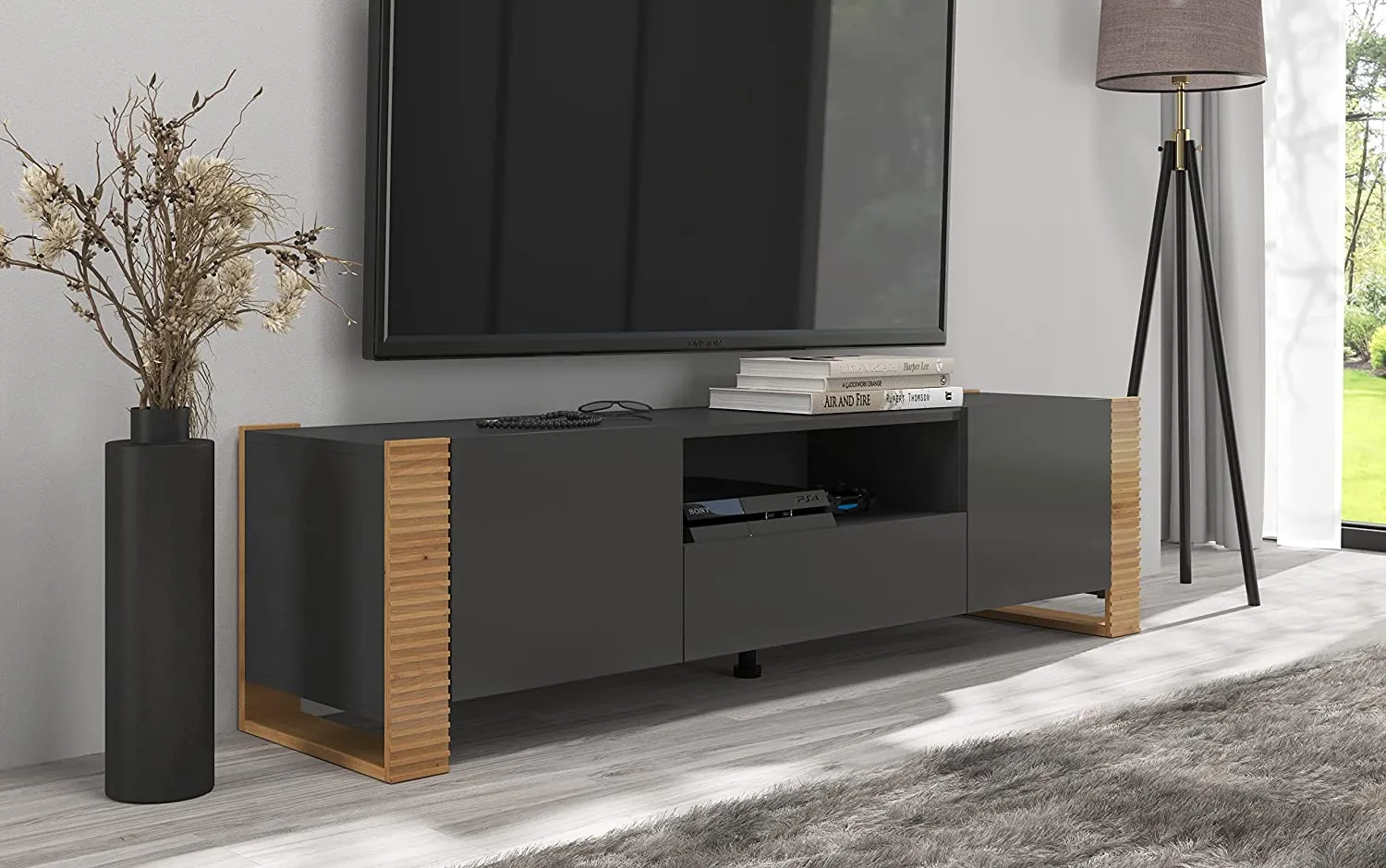 MOBILE TV PORTA TV STAND TV SOGGIORNO NUNKI  180x44x48cm ROVERE GRAFITE