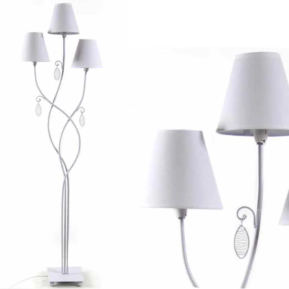 Lampada Piantana da Terra Design Shabby Chic Metallo 3 Luci 150cm Bianco