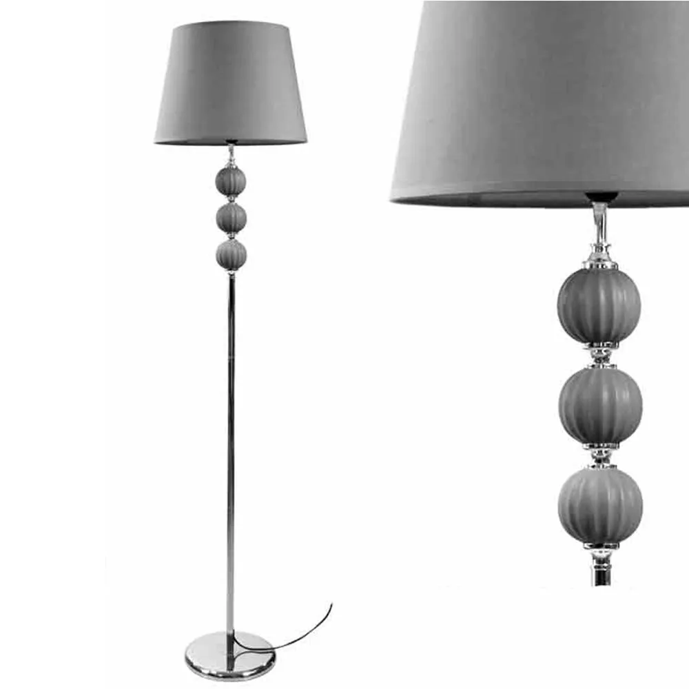 Lampada Piantana da Terra in Metallo Paralume Tessuto Grigio Design Moderno