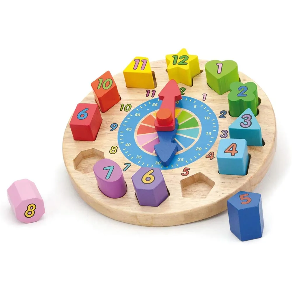 Orologio Puzzle Incastra Forme Giocattolo Prima Infanzia Bambino in Legno Gioco