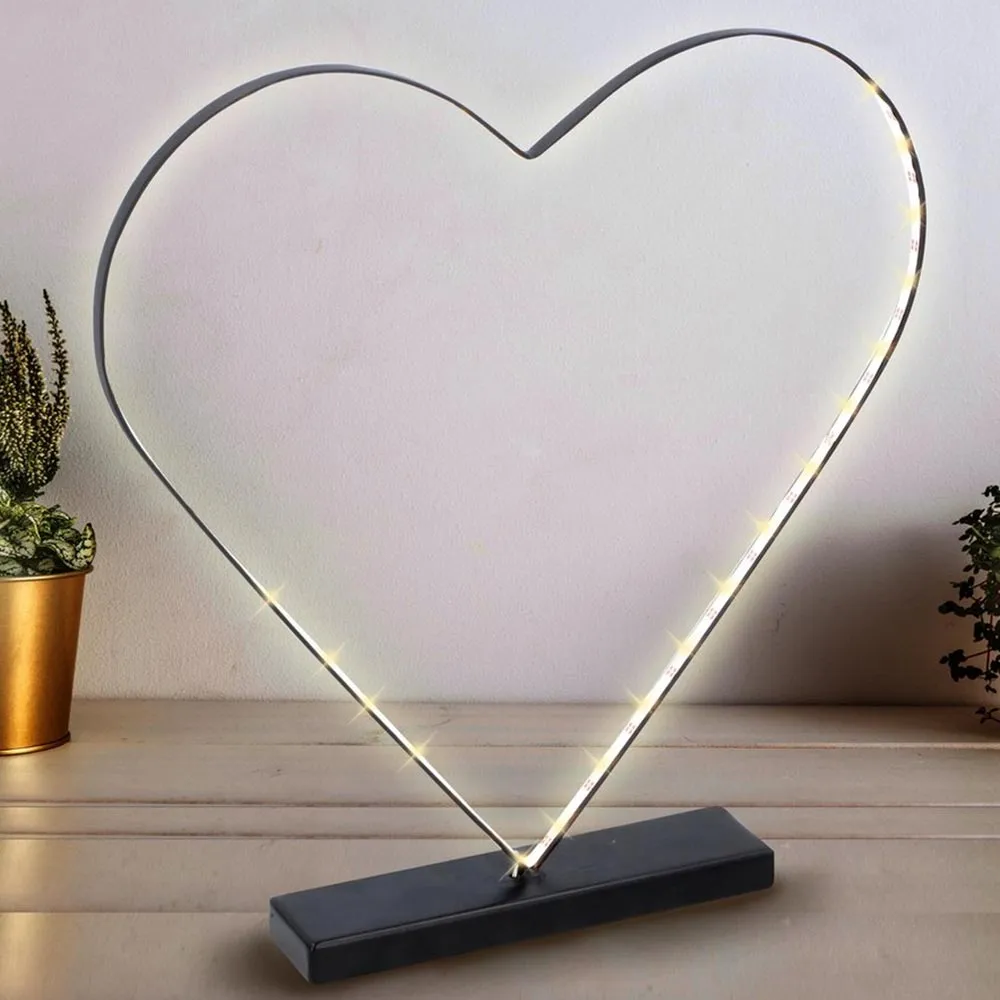 Lampada da Tavolo Forma Cuore Luce 37 LED Design Moderno in Metallo 42x40cm