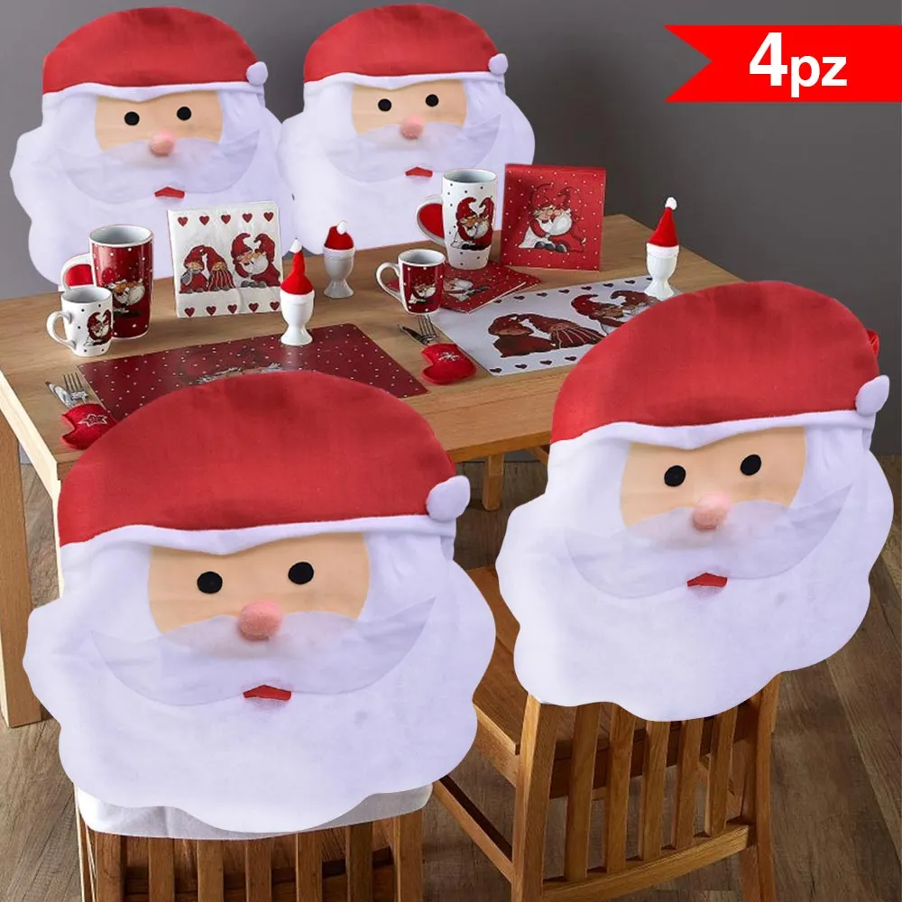 4 x Coprisedia Natalizi Forma Babbo Natale Decorazione Natalizia Sedia 50x60