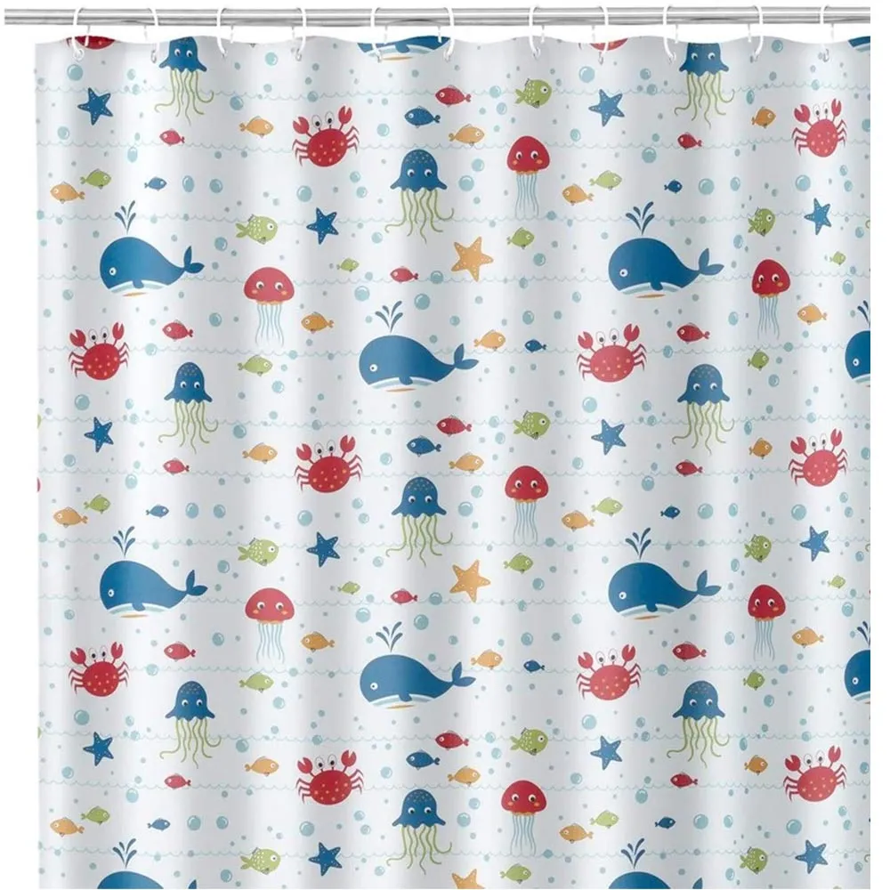 Tenda Doccia Bagno Stampa Acquario Cartoon 180x200cm Tessuto con Ganci