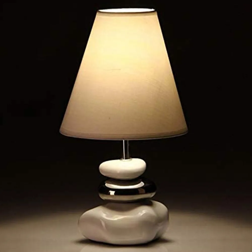 Lampada da Tavolo Lume Comodino Ceramica Tessuto Bianco Design Moderno Abatjour