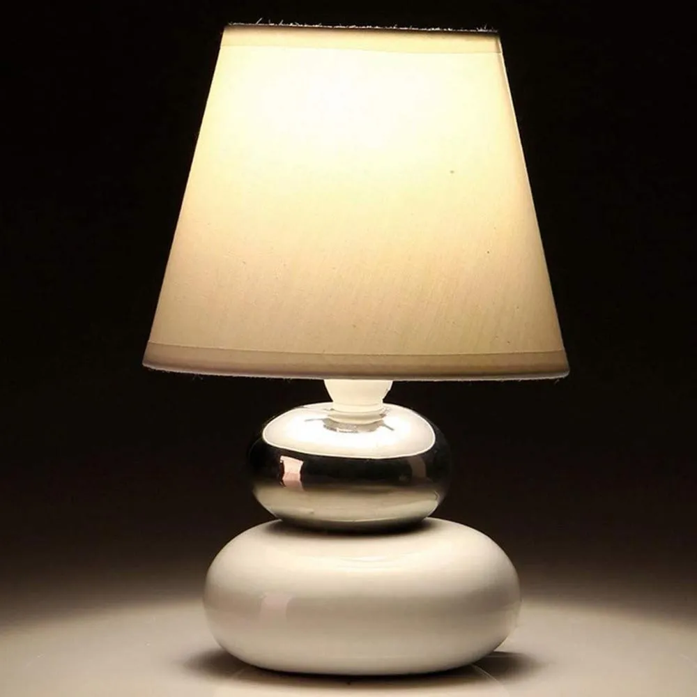 Lampada da Tavolo Lume Comodino Ceramica Tessuto Bianco Design Moderno Abatjour