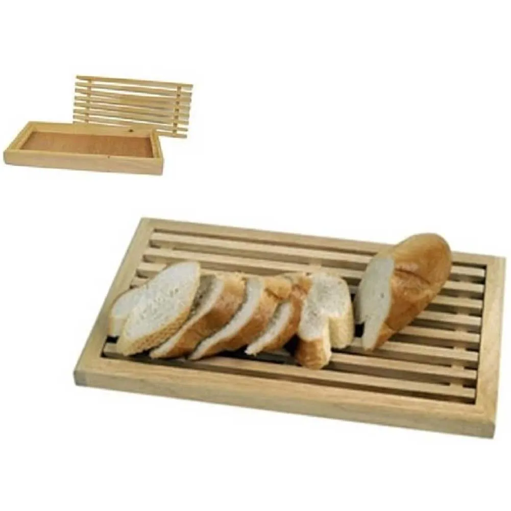 Tagliere per Pane in Legno Naturale con Vaschetta Raccogli Briciole 54x35cm