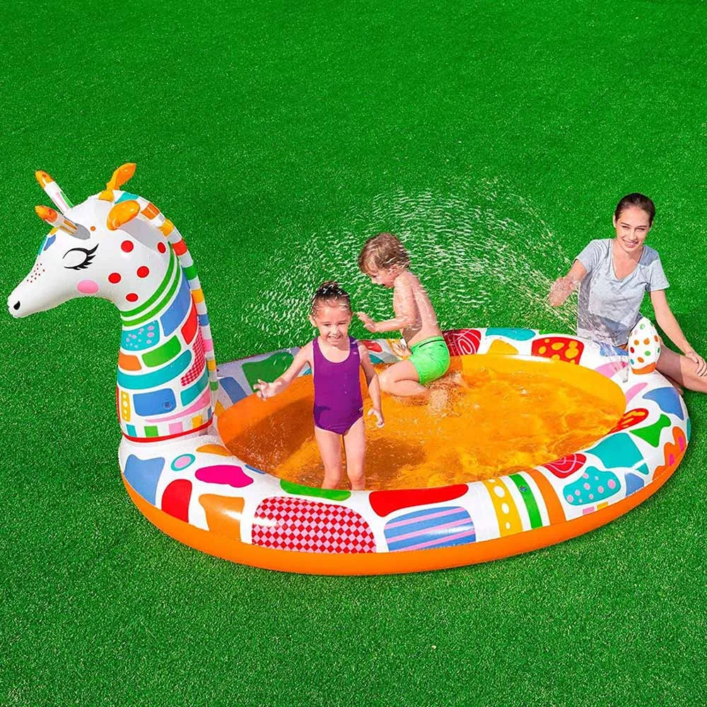 Piscina Giraffa Gonfiabile per Bambini con Doccia Spruzzo 266x157x127cm Bestway