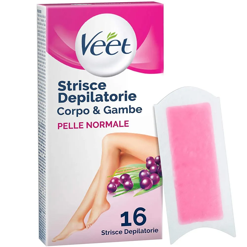 Veet Strisce Depilatorie Corpo Ceretta Gambe Braccia Ascelle Confezione 16pz