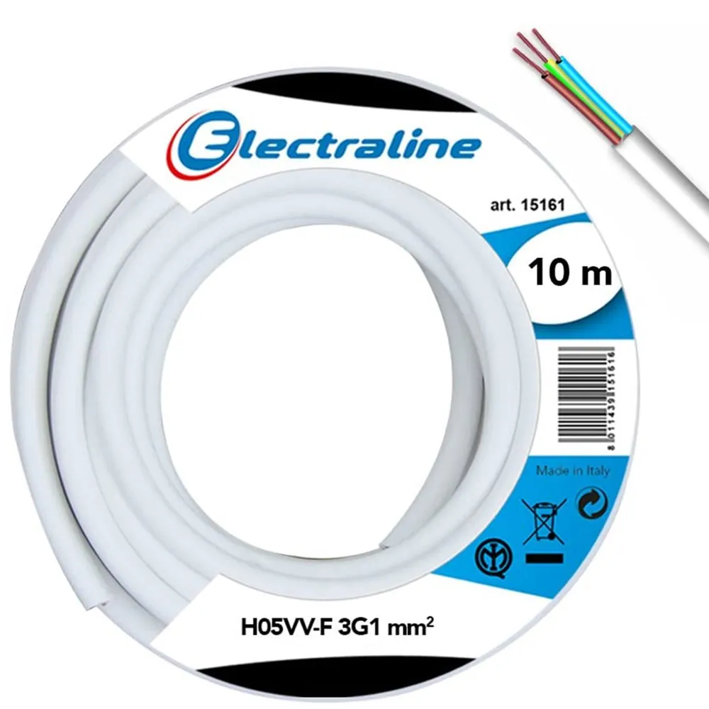 Cavo Elettrico Prolunga 10mt 3G1 mm H05VV-F Matassa Filo Elettrico Bianco