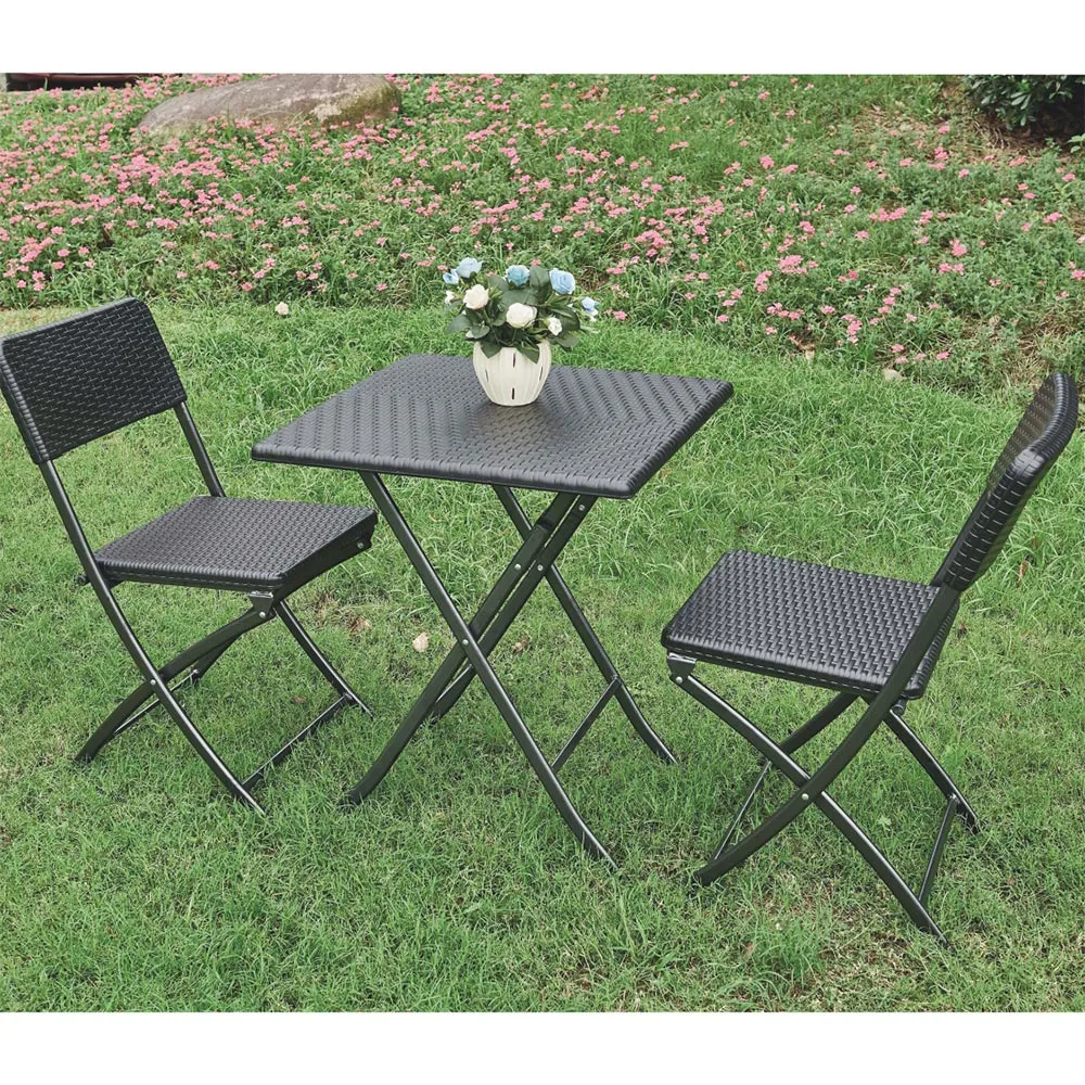 Set Tavolo + 2 Sedie Pieghevole Arredo Esterno Giardino in Polyrattan Antracite