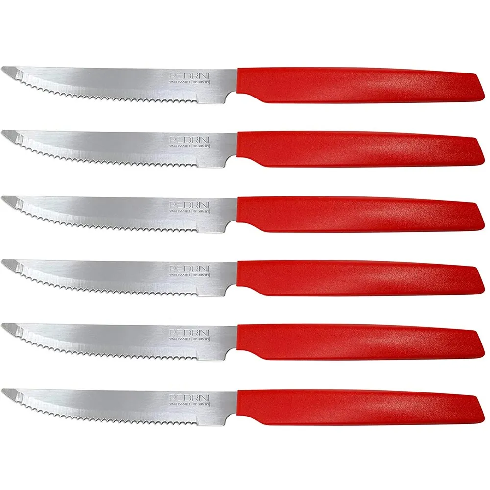 Set 6 Coltelli Cucina per Carne Bistecca Active Pedrini in Acciaio Inox Rosso