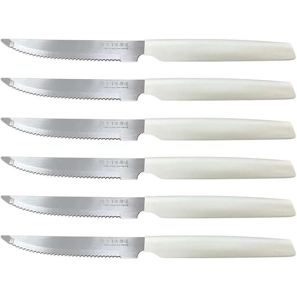 Set 6 Coltelli Cucina per Carne Bistecca Active Pedrini in Acciaio Inox Bianco