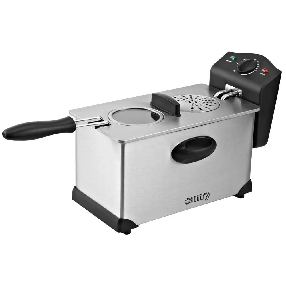 Friggitrice Elettrica 3L 2000W in Acciaio con Termostato e Cestello Estraibile