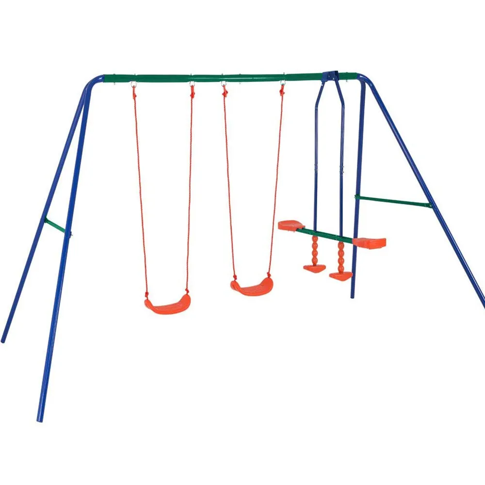 Altalena per Bambini 4 Posti Gioco da Esterno Giardino Acciaio con Cavalluccio