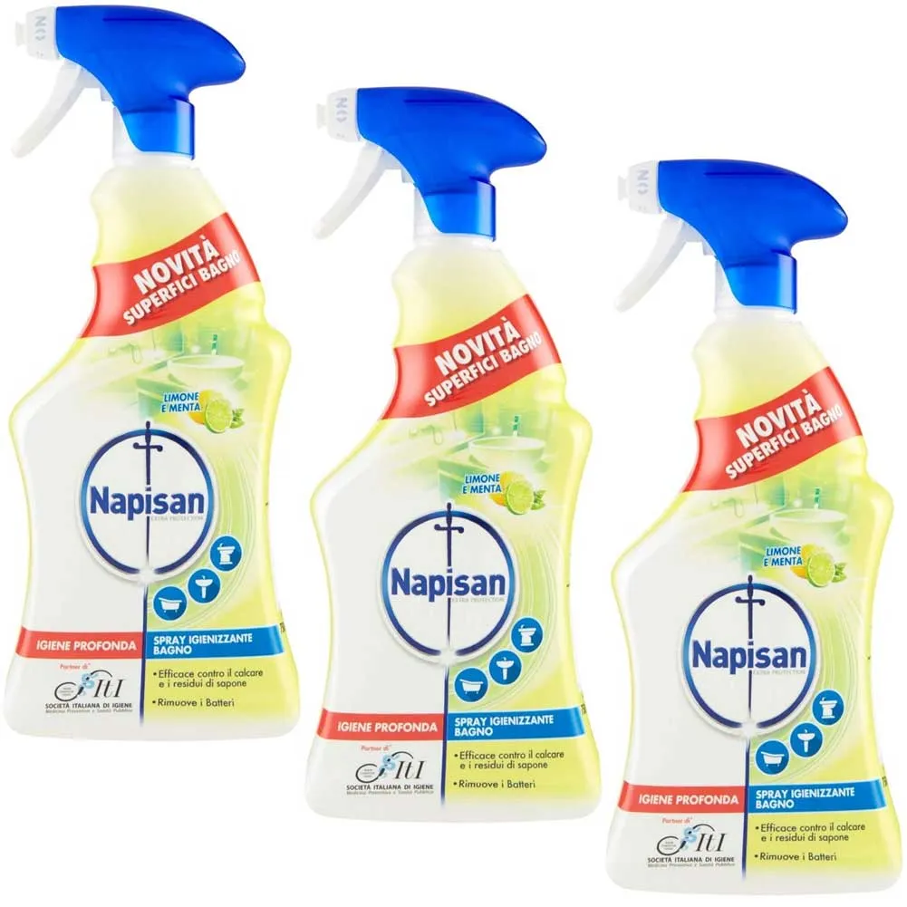 3 x Napisan Igienizzante Bagno 750 ml Spray Limone e Menta Ossigeno Attivo