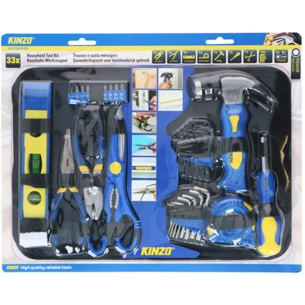 Set Attrezzi da Lavoro 33pz Kit Utensili Fai da Te con Martello Pinze Cacciavite