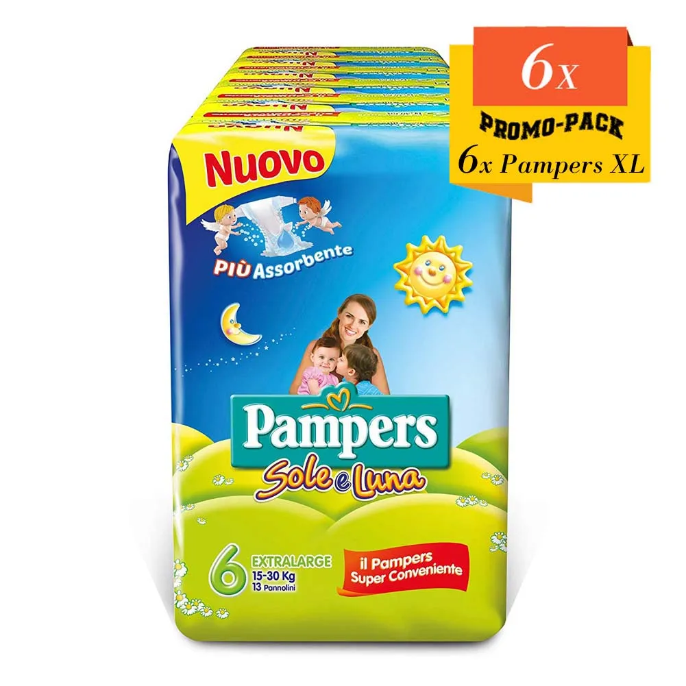 Pampers Sole e Luna Pannolini Extralarge Tg. 6 (15-30 kg), 78 Pn