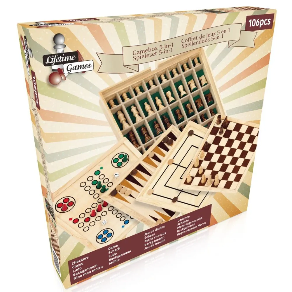 Tavolo 5in1 con Scacchiera Dama Scacchi Backgamon Legno Giochi di Societa