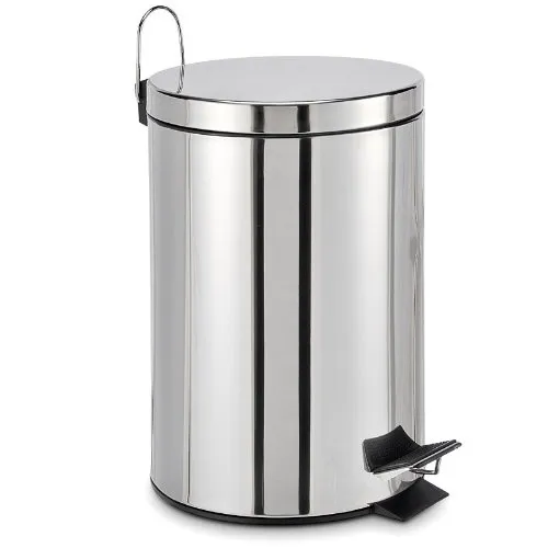 Pattumiera a Pedale 12 LT Acciaio Inox + Coperchio Diam. 25cm Casa Ufficio Bagno