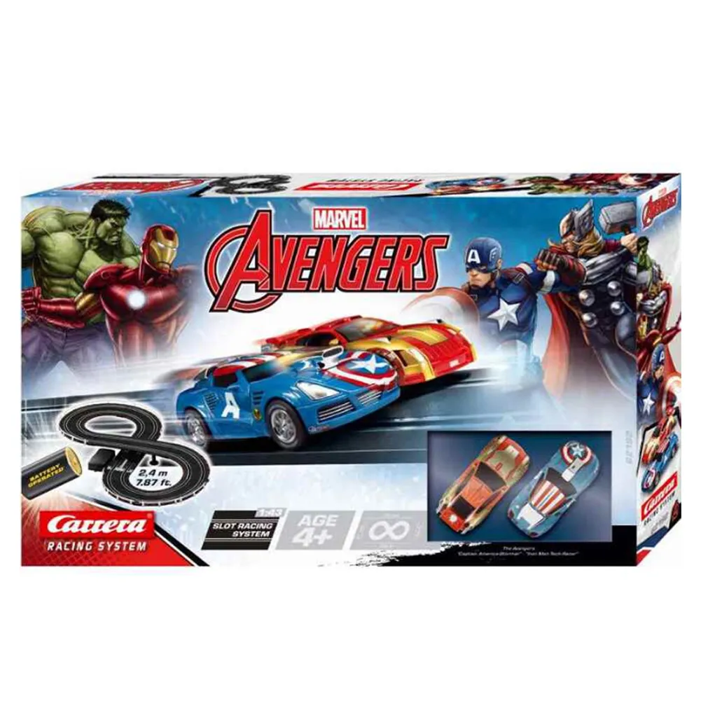 Pista Elettrica Macchinine Marvel Avengers Iron Man e Captain America 2,4Mt