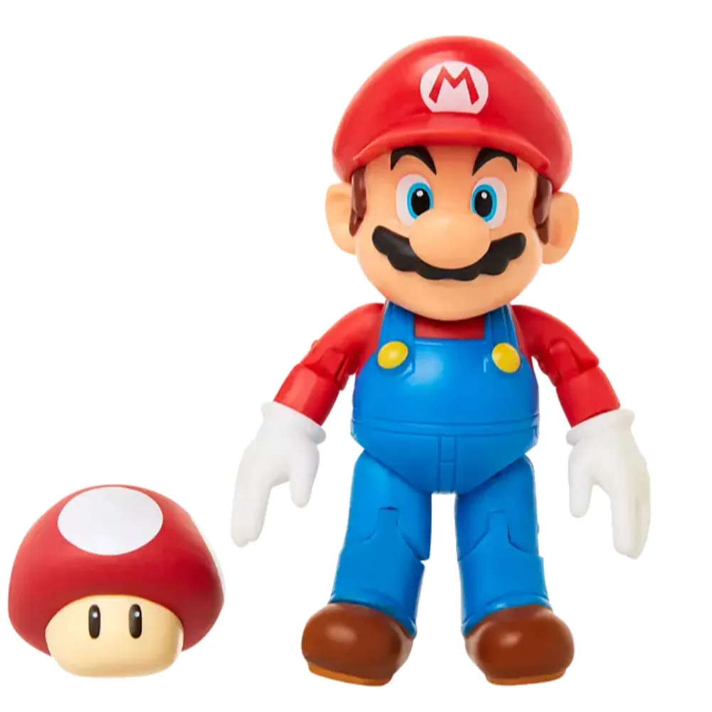 Action Figures Personaggio Super Mario + Fungo Giocattolo Bambini 10cm Snodato