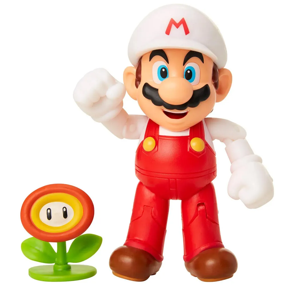 Action Figures Personaggio Mario + Fiore Fuoco Giocattolo Bambini 10cm Snodato