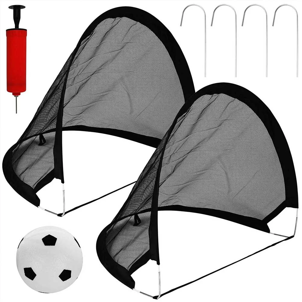 Set 2 Porte da Calcio Pop-Up Pieghevoli Bambini con Pallone e Custodia 80x60cm