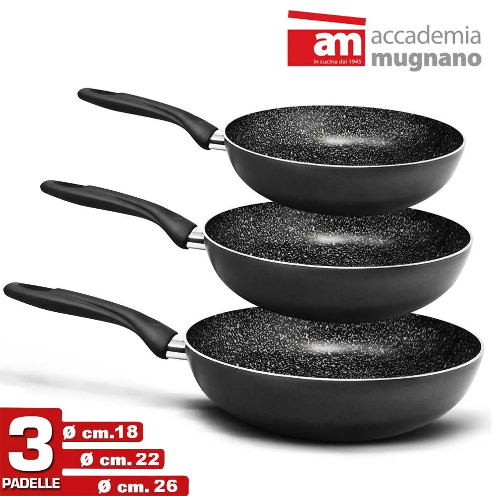 Set 3 Padelle Saltapasta 18 22 26cm Petra Accademia Mugnano Padella Antiaderente