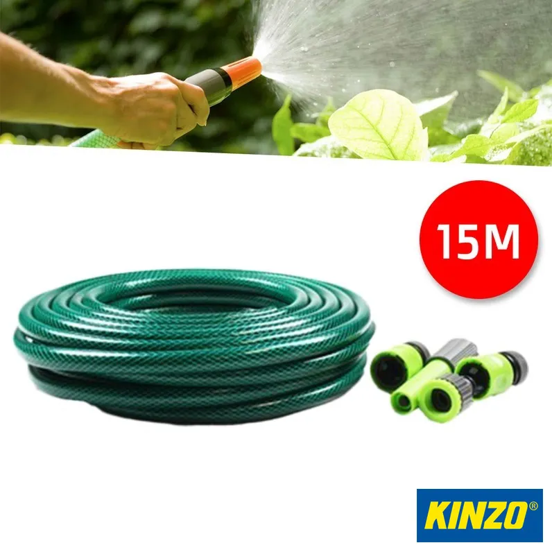 TUBO DA GIARDINO 15 MT IN PVC IRRIGAZIONE E GIARDINAGGIO CON CONNETTORI KINZO