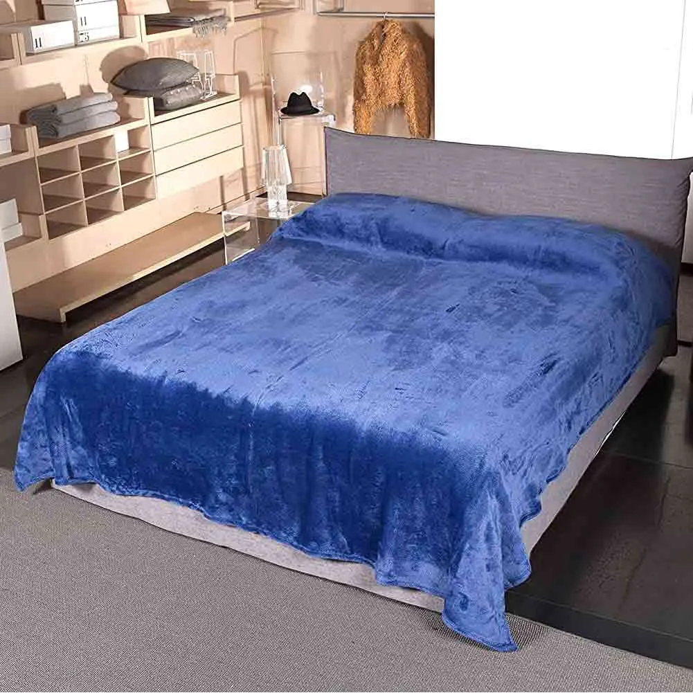 Coperta Plaid Letto Matrimoniale Kanguru Fluffi in Tessuto Pile blu 230x230cm