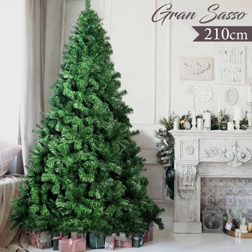 Albero Di Natale 210 cm Gran Sasso Super Folto 1417 Rami Pino Verde Base a Croce