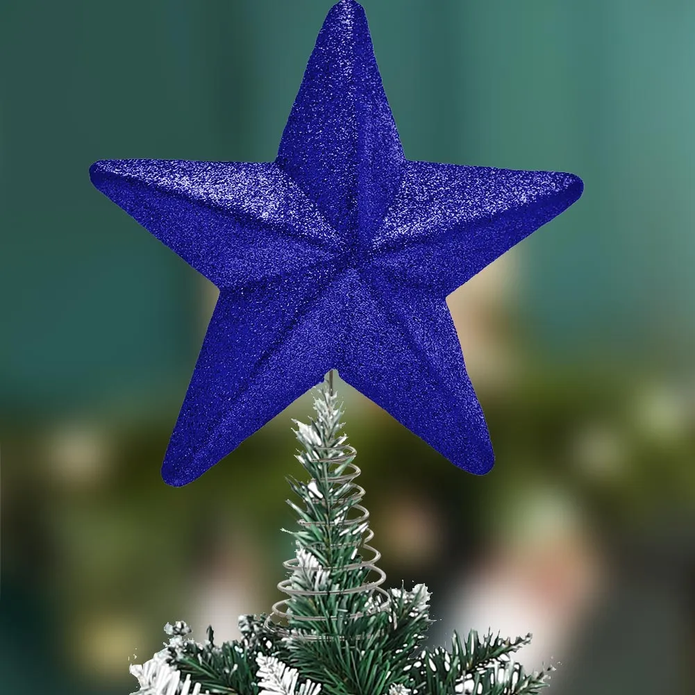 Puntale Forma Stella Blu Scuro con Glitter 30cm Decorazione Albero di Natale