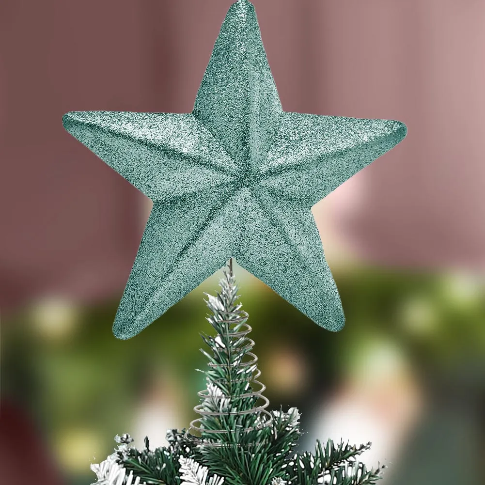 Puntale Forma Stella Verde Chiaro con Glitter 30cm Decorazione Albero di Natale