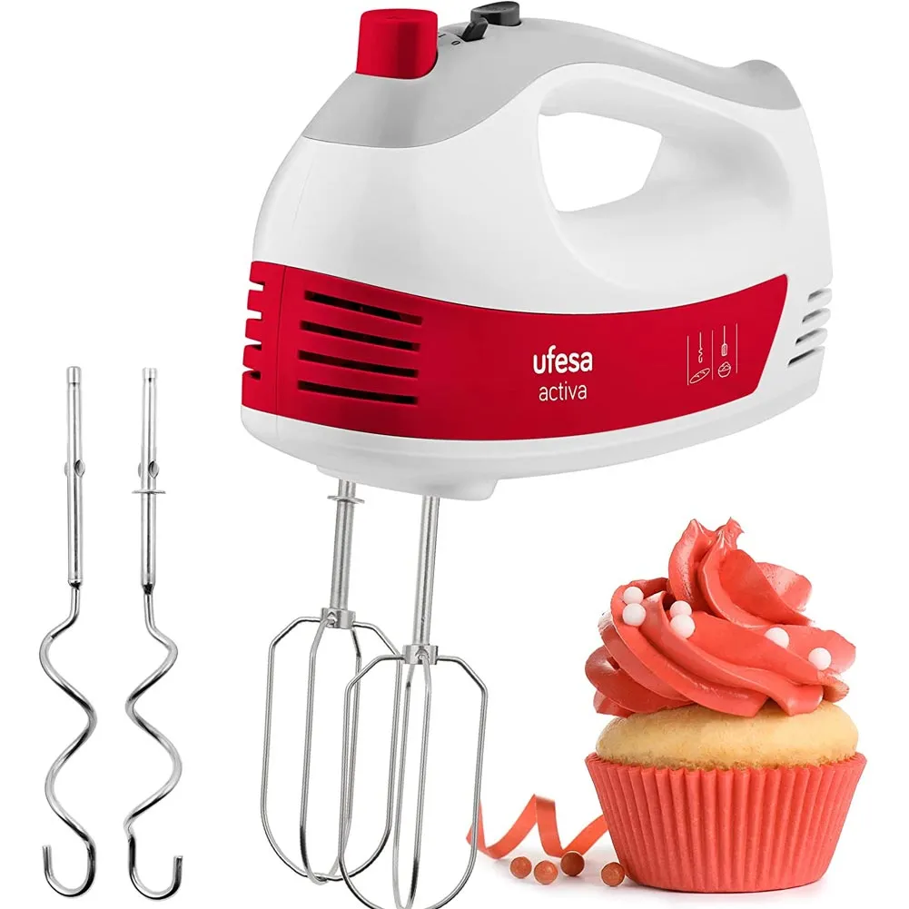 Sbattitore 2 Fruste con Ganci Impastatrice 400W 5 Velocita + Turbo Bianco Rosso