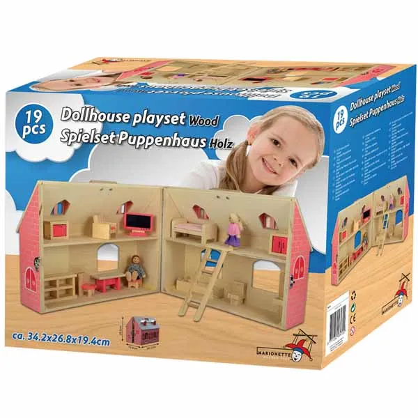 Casa Di Bambole In Legno Con Serratura Mobili Accessori DollHouse Playset