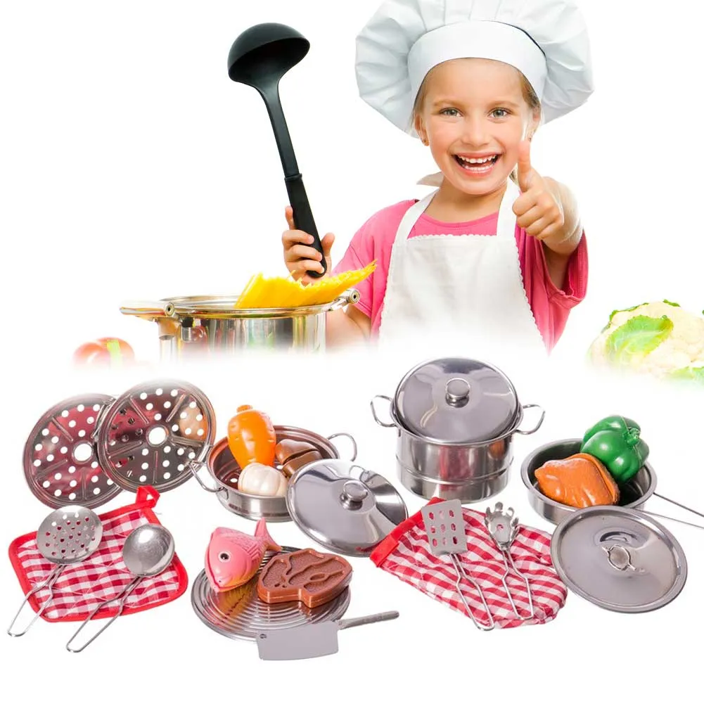 Set Cucina Giocattoli Bambini in Metallo 23pz con Pentole Mestoli e Accessori