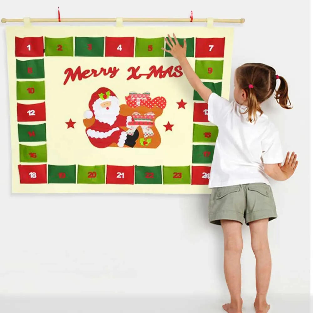 Calendario Avvento Merry Christmas Natale 90cm con Tasche Decorazioni Natalizie